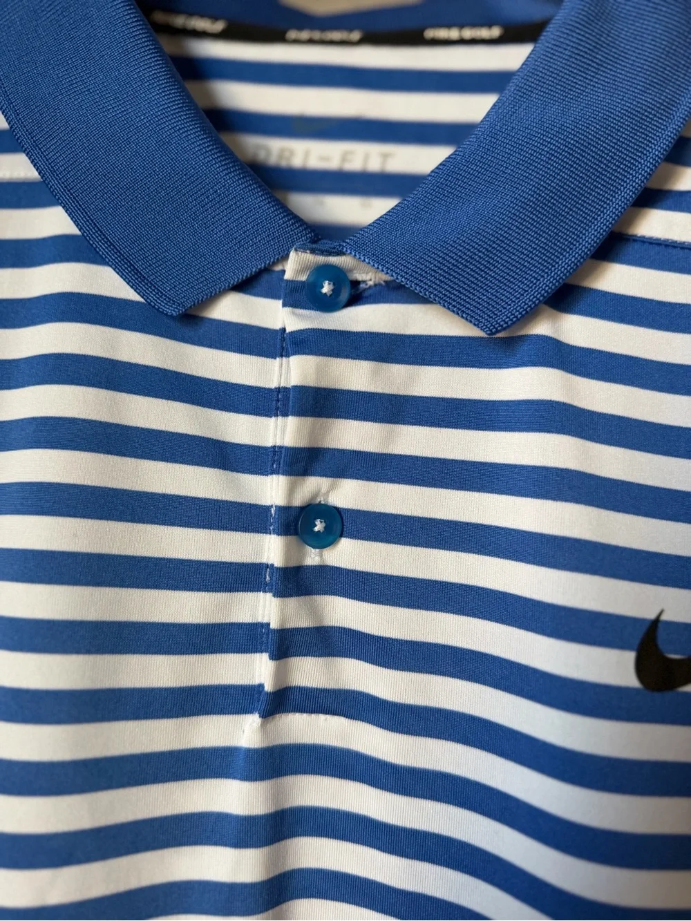 Nike Dri-FIT Blue & White Striped Polo Golf Shirt Athletic Lightweight